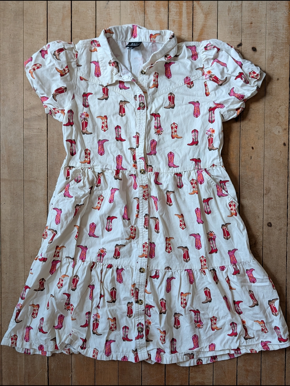 Zac Posen White Dress with Pink and Red Cowboy Boot Print